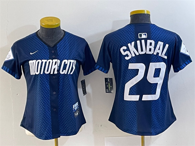 Women's Detroit Tigers #29 Tarik Skubal 2024 Navy City Connect Cool Base Limited Stitched Baseball Jersey(Run Small)